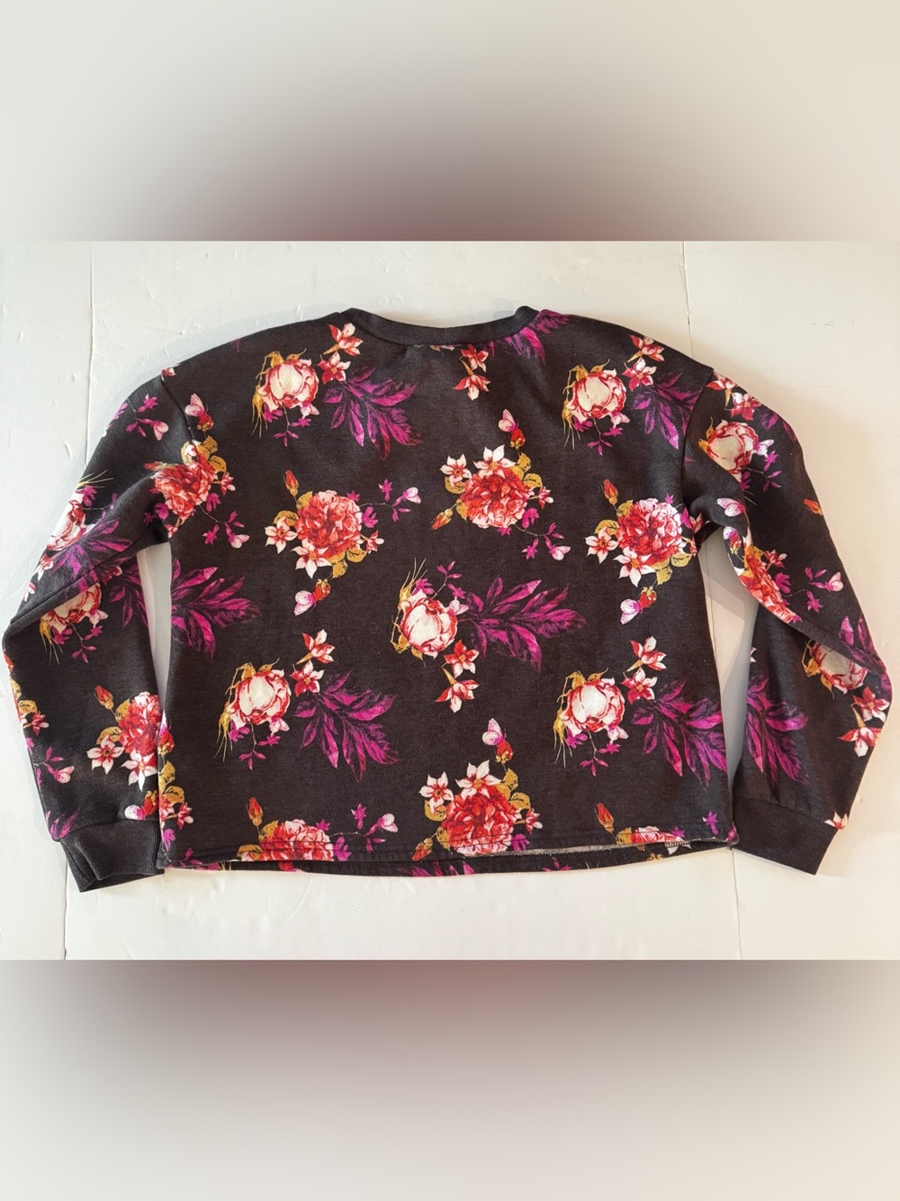 LuLaRoe Burgundy Floral Sweatshirt, Soft Warm Cozy Long Sleeves- size M - Picture 9 of 14